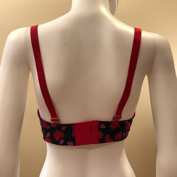 Fredericks of Hollywood Sexy Push Up Bra 34DD Black Red Pink Hearts Underwire - Picture 8 of 15